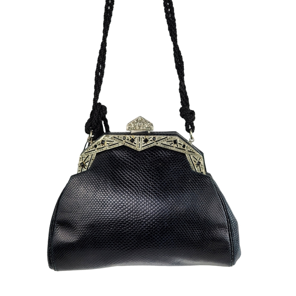 Judith Leiber White Satin Blue Stones Leather Bag